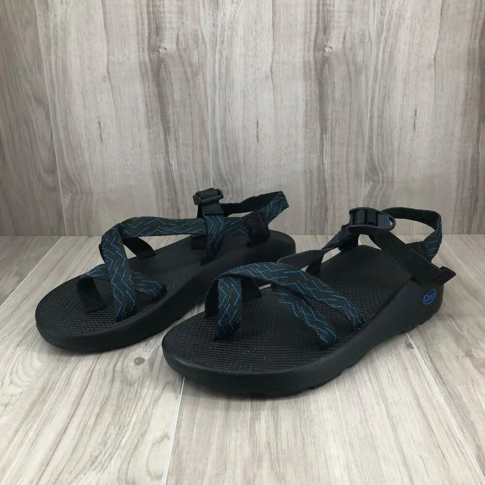 Chaco Sandals Mens 11 Black Blue Nylon Webbing Outdoor Waterproof Shoes